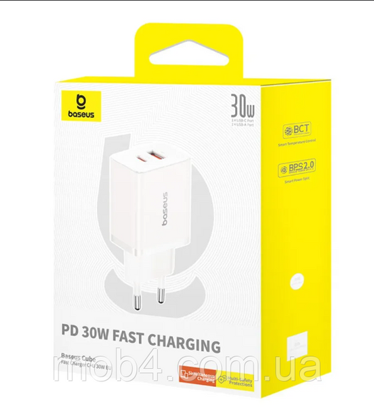 Сетевое зарядное устройство Baseus Cube Fast Charger 30W (USB + Type-C) быстрая зарядка PD/QC 2847751583 фото