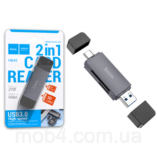 Картридер HOCO HB45 Spirit 2в1 USB / Type-C 3.0 скоростной адаптер OTG считыватель для MicroSD и SD до 2ТБ Серый 3150656274 фото