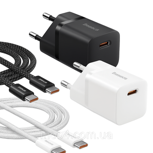 Зарядное устройство Baseus GaN5 25W PD3.0 + кабель Type-C to Type-C 100W 2848999457 фото