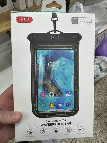 Водонепроницаемый чехол для телефона XO-KT04 IPX8 до 8 дюймов с ремешком на шею Черный 3026644555 фото