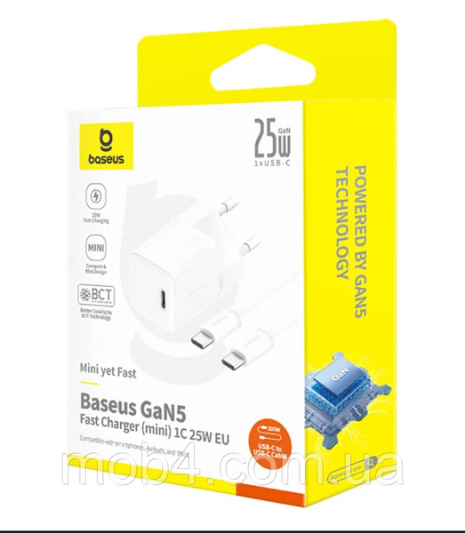 Зарядное устройство Baseus GaN5 25W PD3.0 + кабель Type-C to Type-C 100W 2848999457 фото