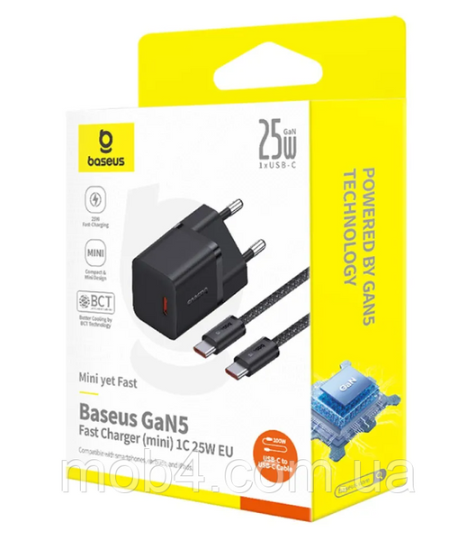 Зарядное устройство Baseus GaN5 25W PD3.0 + кабель Type-C to Type-C 100W 2848999457 фото