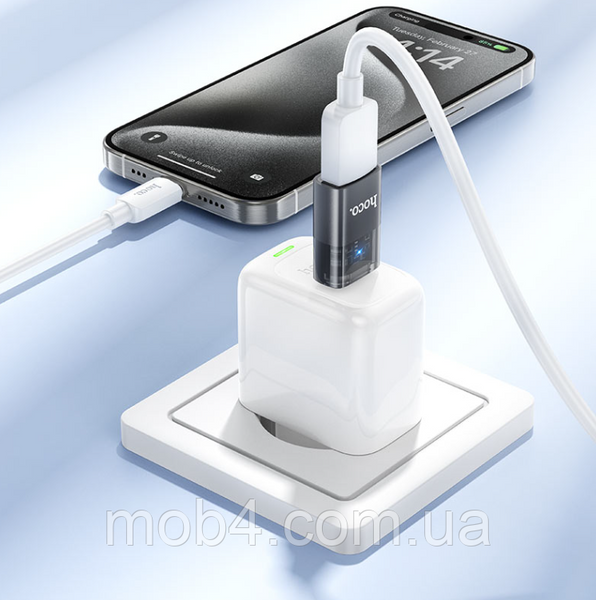 Переходник адаптер Hoco UA36B USB-A &rarr; Type-C (OTG, 3A, LED, прозрачный) 2828160362 фото
