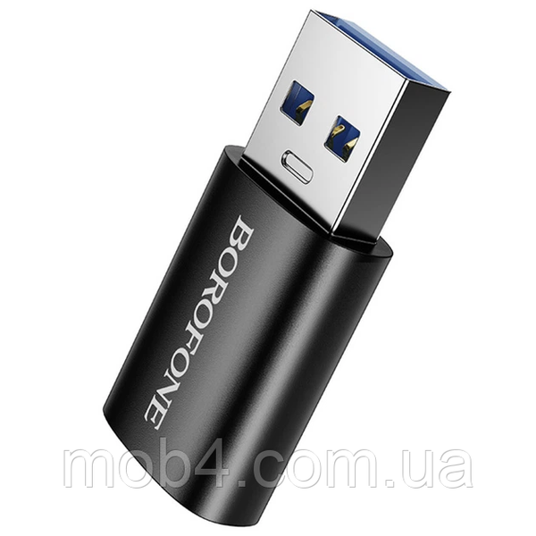 Перехідник BOROFONE BV26B USB male to Type-C female швидкісний адаптер для комп'ютера та зарядки з підтримкою DATA 3A Чорний 3159606367 фото