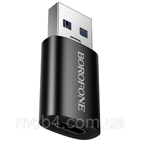 Перехідник BOROFONE BV26B USB male to Type-C female швидкісний адаптер для комп'ютера та зарядки з підтримкою DATA 3A Чорний 3159606367 фото