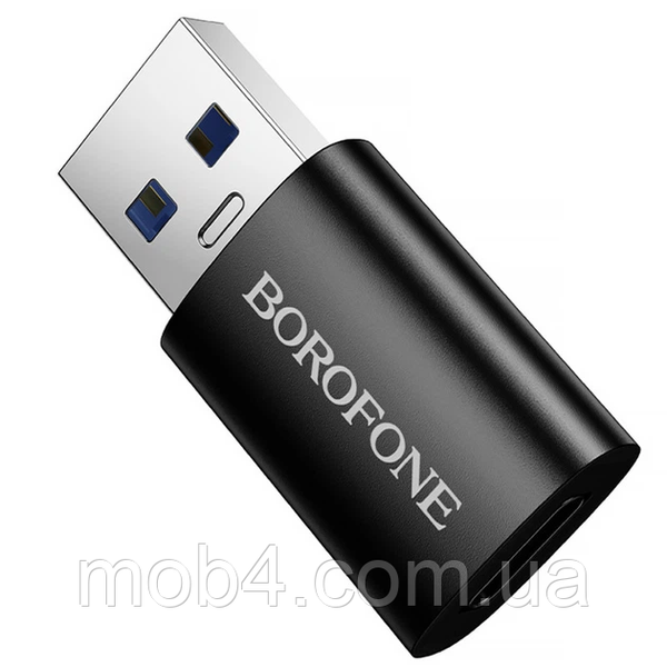 Перехідник BOROFONE BV26B USB male to Type-C female швидкісний адаптер для комп'ютера та зарядки з підтримкою DATA 3A Чорний 3159606367 фото