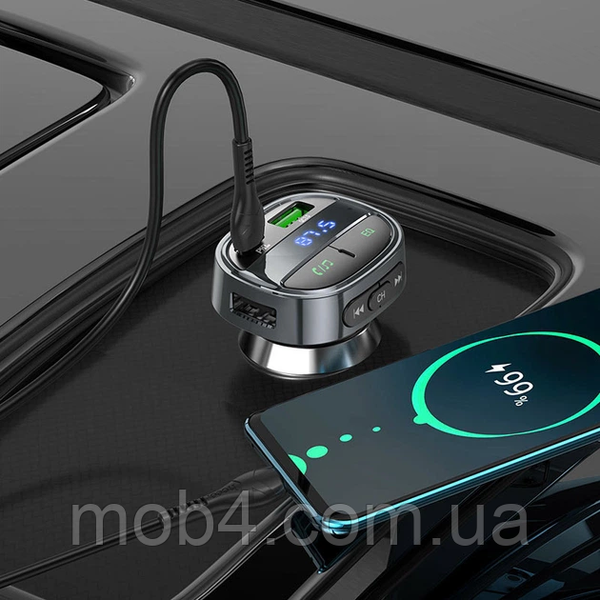 FM Модулятор HOCO E70 автомобильный трансмиттер Bluetooth 5.0 быстрая зарядка PD 30W + QC 3.0 с микрофоном Черный 3150873235 фото