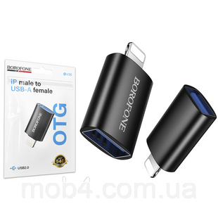 Переходник BOROFONE BV26 iP male to USB female скоростной OTG адаптер для iPhone и iPad с поддержкой подключения флешки Черный 3159626794 фото