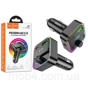 FM Модулятор HOCO E81 автомобільний трансмітер Bluetooth 5.0 швидка зарядка PD 30W + QC 3.0 з підсвіткою, Чорний 3150875400 фото