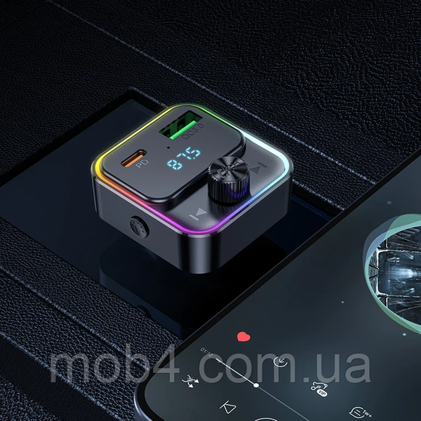 FM Модулятор HOCO E81 автомобильный трансмиттер Bluetooth 5.0 быстрая зарядка PD 30W + QC 3.0 с подсветкой Черный 3150875400 фото