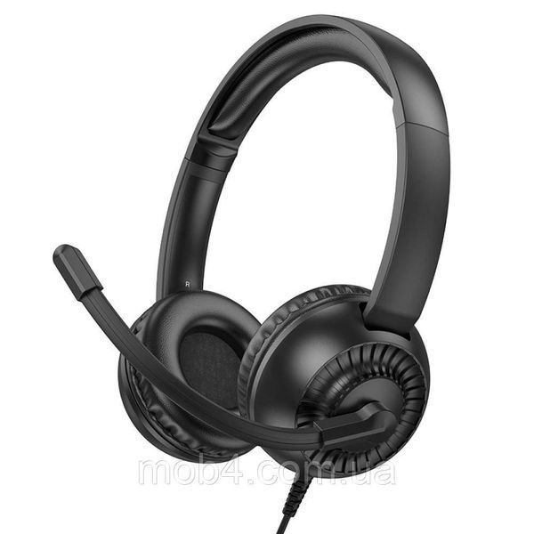 Навушники з мікрофоном HiFi HOCO W112 (дротові, 3.5 мм, гарнітура для дзвінків, навчання та ігор) Чорний 2727968110 фото
