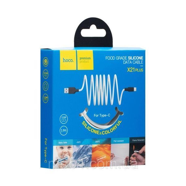 Силиконовый USB кабель Hoco X21 Plus Silicone Type-C, быстрая зарядка 3A, 1м 2835036456 фото