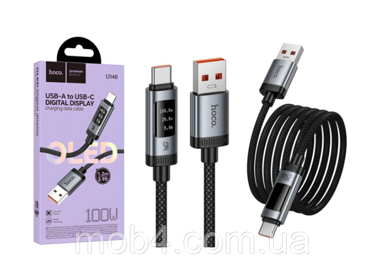 Кабель HOCO U148 Type-C 100W 5A 1.2м с дисплеем USB-A Fast Charge с LED дисплеем 2928969695 фото