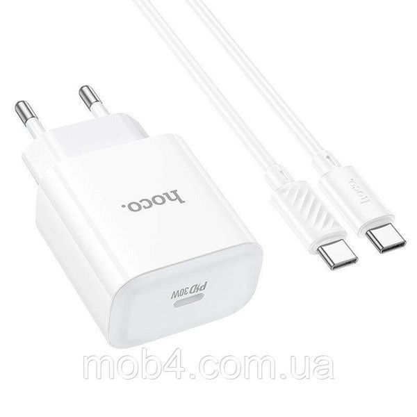 Мережевий зарядний пристрій Hoco PD30W + кабель Type-C to Type-C - White 2675618676 фото