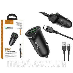 Швидка автозарядка Hoco Z39 (2 USB, 18W, QC/FCP/AFC) + кабель 1м Type-C 2836656632 фото