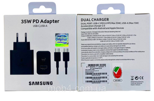 Зарядное устройство Samsung 35W PD Power Adapter Duo сетевая быстрая зарядка для телефона два порта Type-C USB-A Черный 3152267646 фото