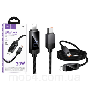 Кабель швидкої зарядки Type-C to Lightning Hoco U154 Matrix 30W (1.2м) нейлоновий шнур із дисплеєм потужності Чорний 3204723050 фото