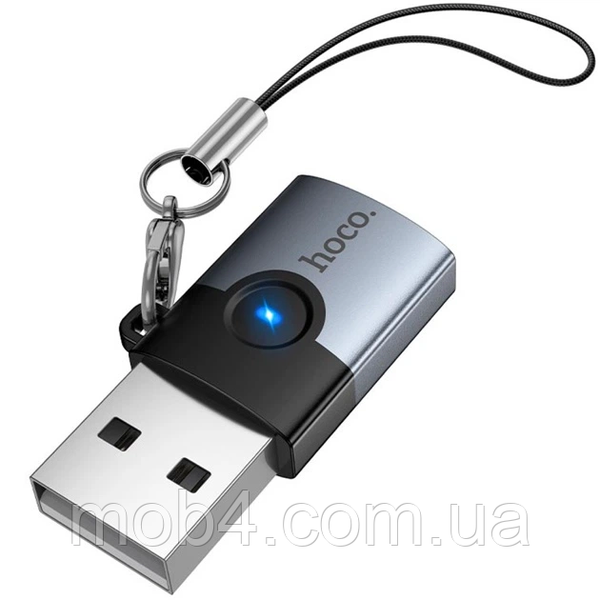 Переходник HOCO UA46B Victory USB male to Type-C female скоростной адаптер для компьютера и зарядки с LED индикатором Серый 3152279013 фото