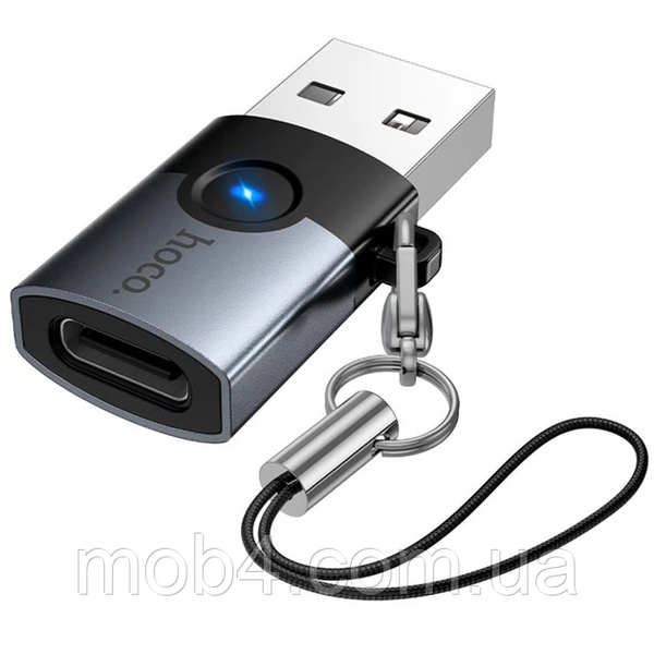Переходник HOCO UA46B Victory USB male to Type-C female скоростной адаптер для компьютера и зарядки с LED индикатором Серый 3152279013 фото