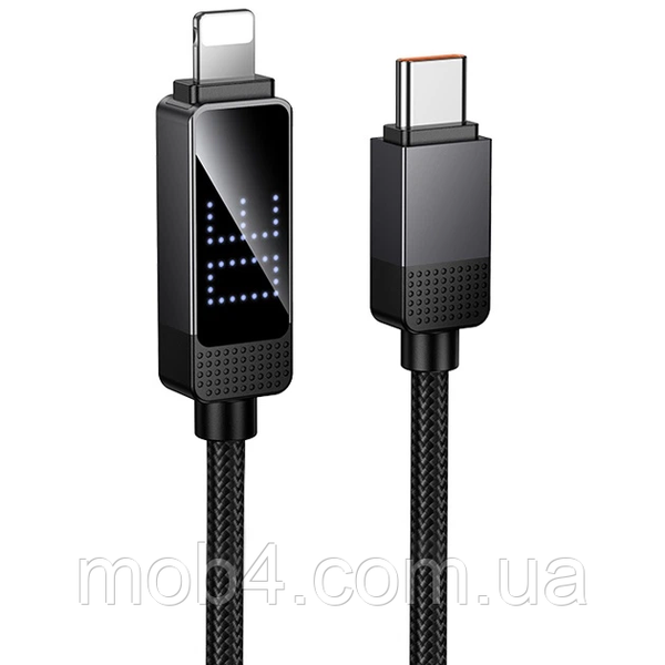 Кабель швидкої зарядки Type-C to Lightning Hoco U154 Matrix 30W (1.2м) нейлоновий шнур із дисплеєм потужності Чорний 3204723050 фото