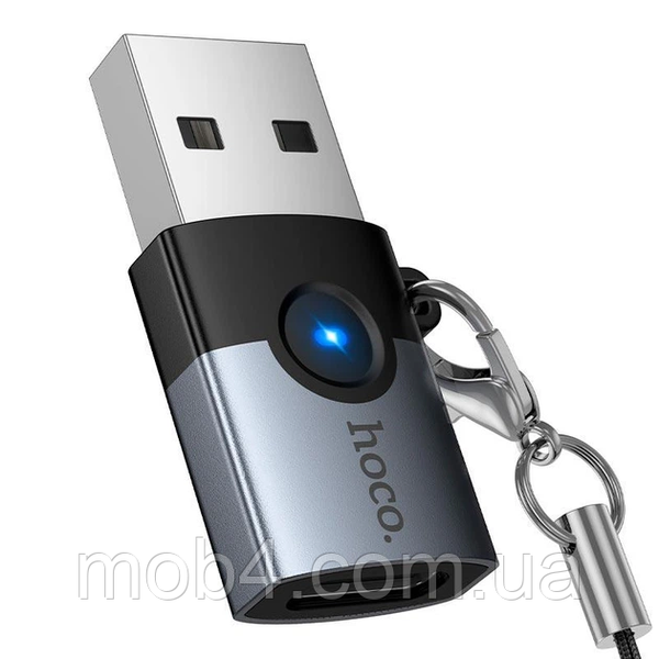Переходник HOCO UA46B Victory USB male to Type-C female скоростной адаптер для компьютера и зарядки с LED индикатором Серый 3152279013 фото