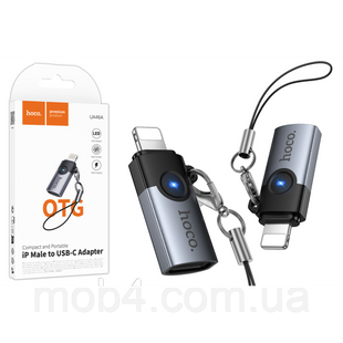 Переходник HOCO UA46A Victory iP male to Type-C female скоростной адаптер для iPhone и iPad с LED индикатором Серый 3152281493 фото