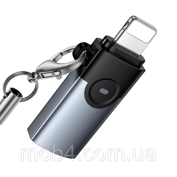 Перехідник HOCO UA46A Victory iP male to Type-C female швидкісний адаптер для iPhone та iPad з LED індикатором Сірий 3152281493 фото