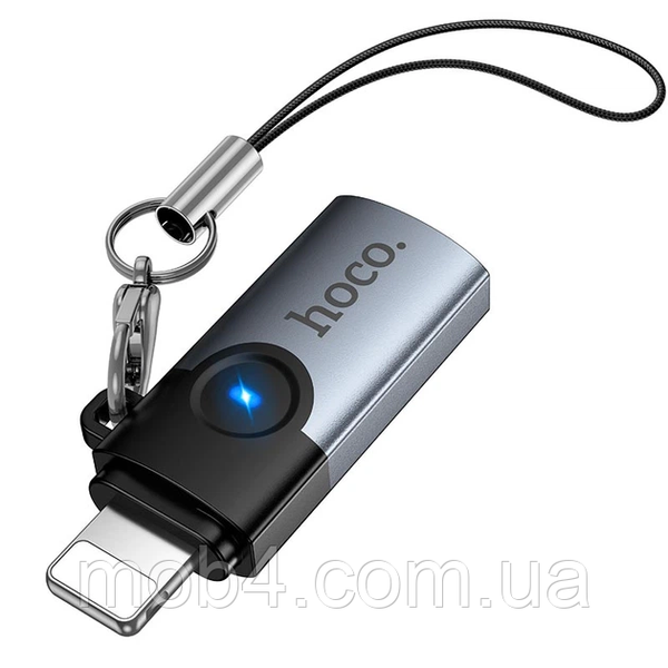 Перехідник HOCO UA46A Victory iP male to Type-C female швидкісний адаптер для iPhone та iPad з LED індикатором Сірий 3152281493 фото
