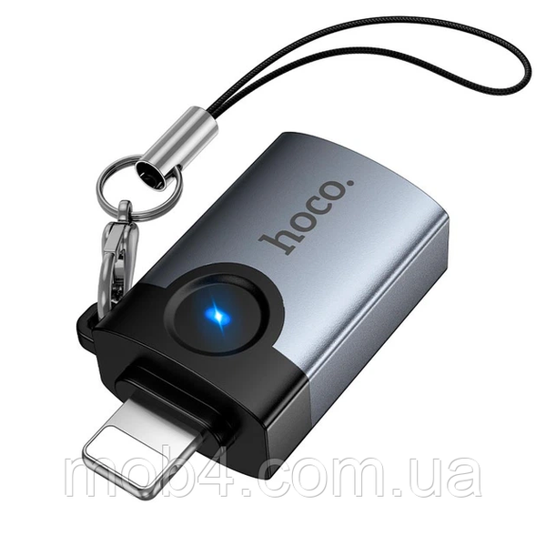 Переходник HOCO UA46 Victory iP male to USB female скоростной OTG адаптер для iPhone и iPad с LED индикатором Серый 3152283748 фото