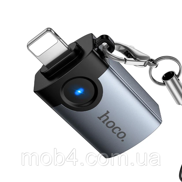 Переходник HOCO UA46 Victory iP male to USB female скоростной OTG адаптер для iPhone и iPad с LED индикатором Серый 3152283748 фото