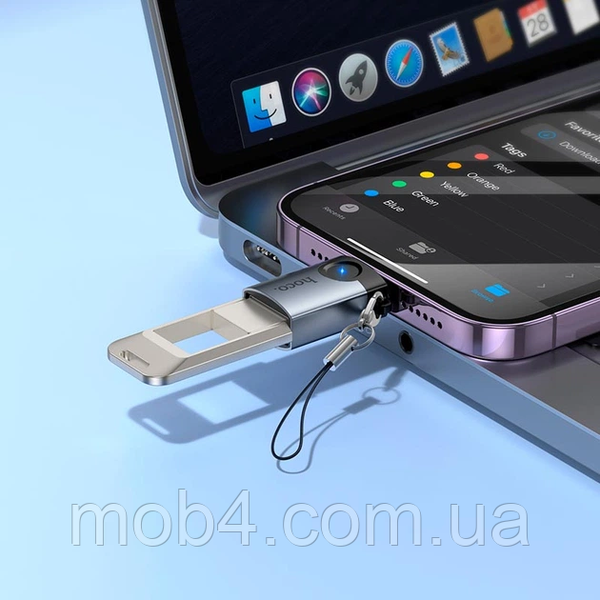 Переходник HOCO UA46 Victory iP male to USB female скоростной OTG адаптер для iPhone и iPad с LED индикатором Серый 3152283748 фото