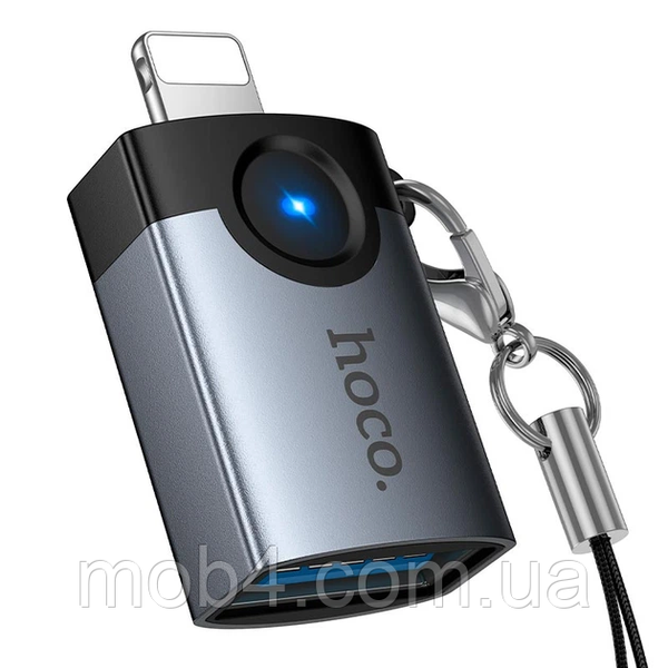 Переходник HOCO UA46 Victory iP male to USB female скоростной OTG адаптер для iPhone и iPad с LED индикатором Серый 3152283748 фото