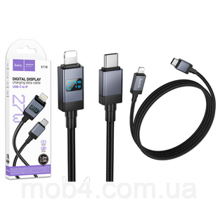 Кабель швидкої зарядки Type-C to Lightning Hoco X118 27W 1 м нейлоновий шнур із цифровим LED-дисплеєм для iPhone та iPad&nbsp;Чорний 3204743982 фото