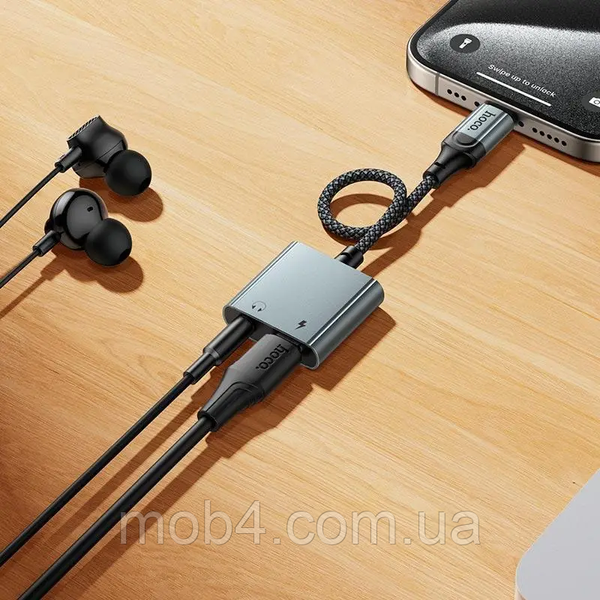 Переходник HOCO UPA34 Type-C to Type-C + 3.5mm аудио адаптер разветвитель для наушников и зарядки с чипом DAC Серый 3152299188 фото
