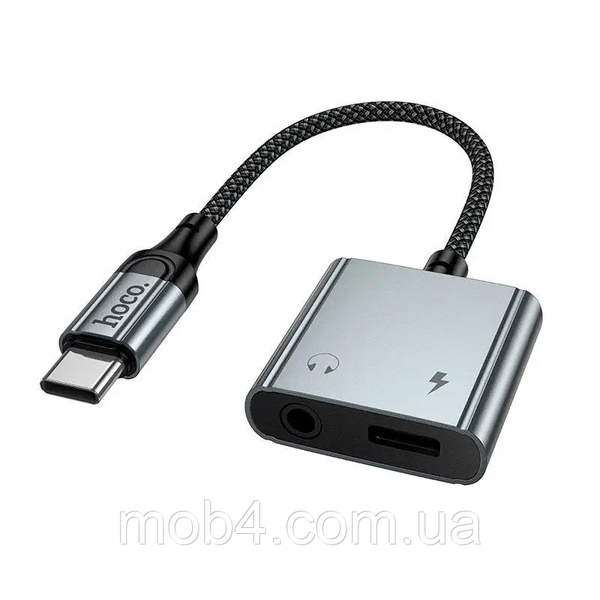 Переходник HOCO UPA34 Type-C to Type-C + 3.5mm аудио адаптер разветвитель для наушников и зарядки с чипом DAC Серый 3152299188 фото