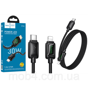 Кабель швидкої зарядки Type-C to Lightning Hoco U146 Power LED 30W 1.2 м нейлоновий шнур із підсвіткою Чорний 3204771050 фото
